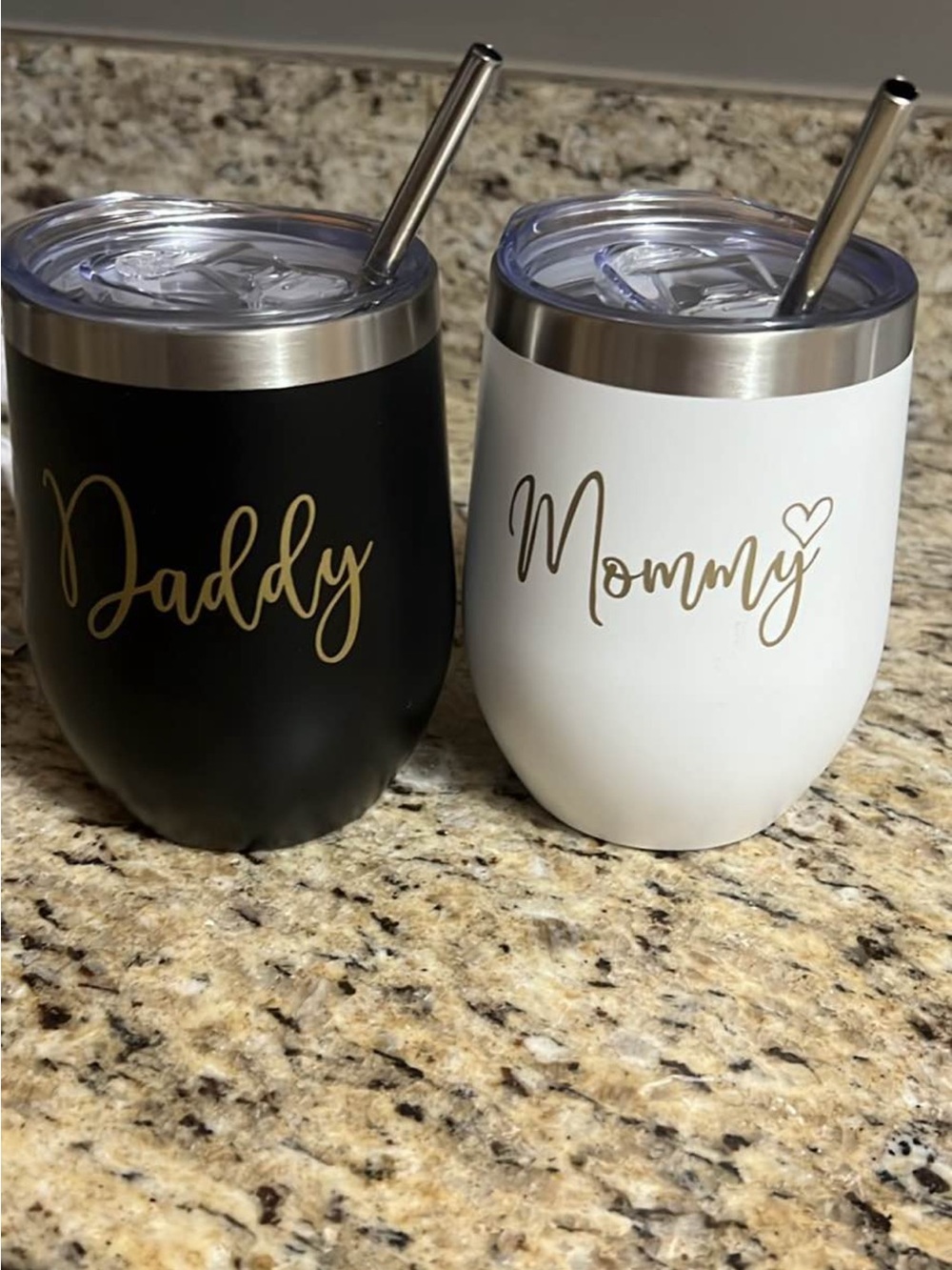 Daddy and Mommy Insulated Wine Tumblers - Black & White